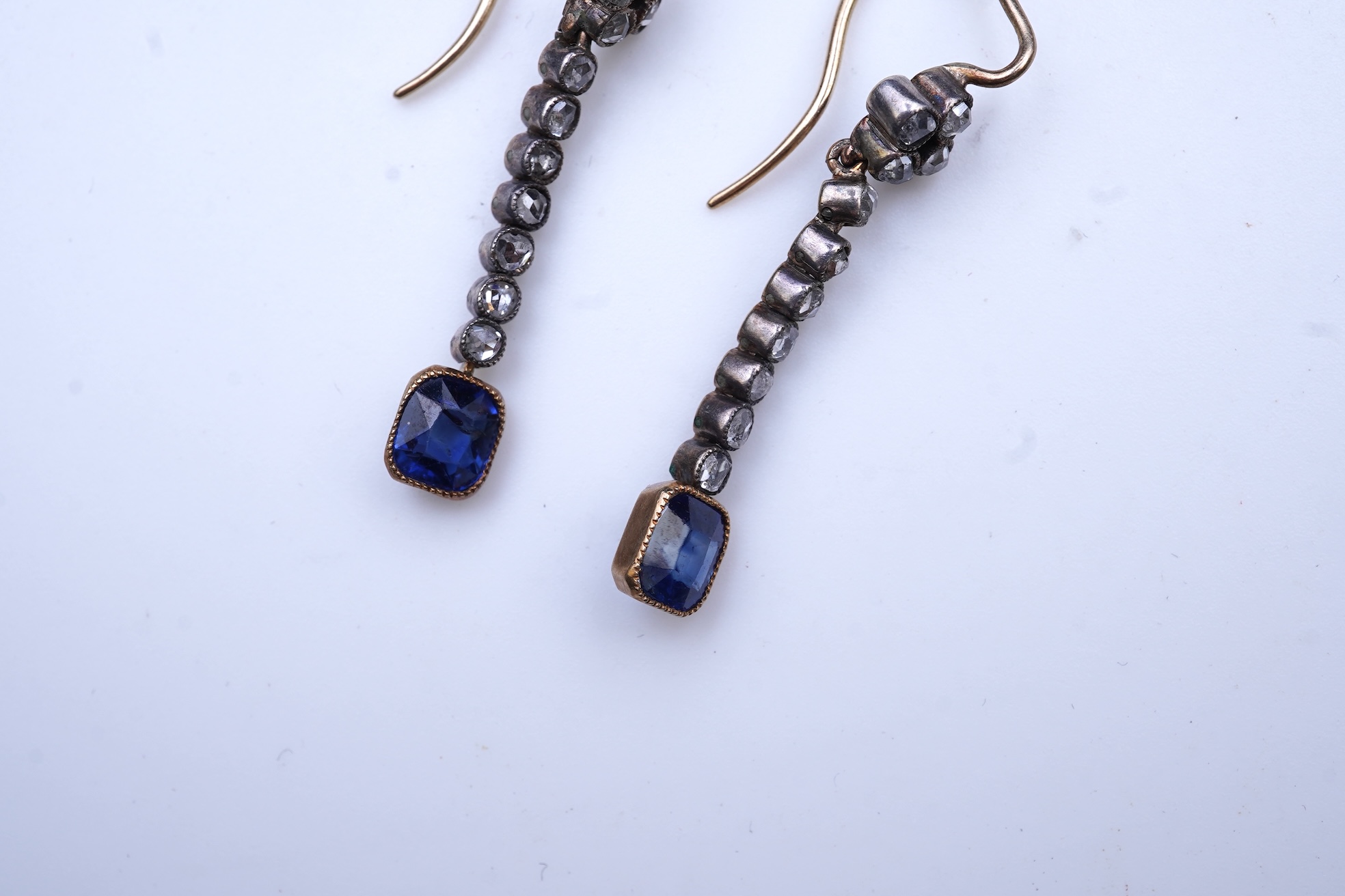 A pair of sapphire and diamond earrings, early 20th century